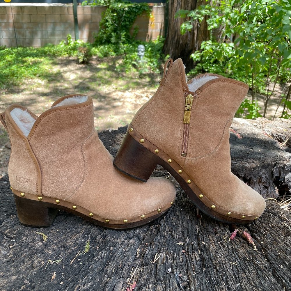 UGG Cam II Suede / Sheepskin Clog Heel Ankle Boots